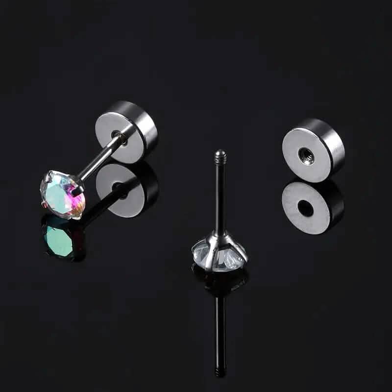Women's Cubic Zirconia Surgical Stainless Steel Flat Back Earrings