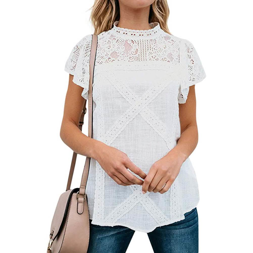 女性用かわいいレースシャツトップTシャツ