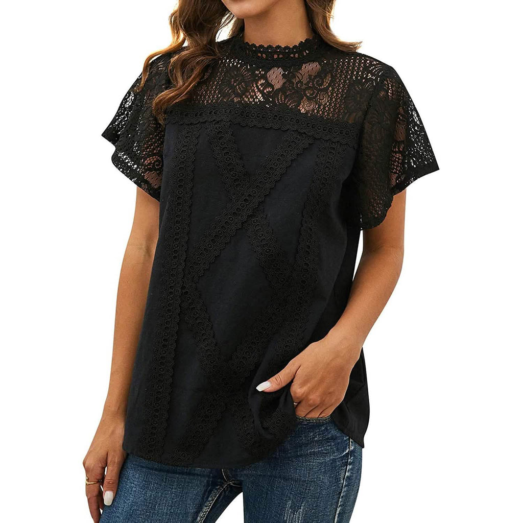 女性用かわいいレースシャツトップTシャツ