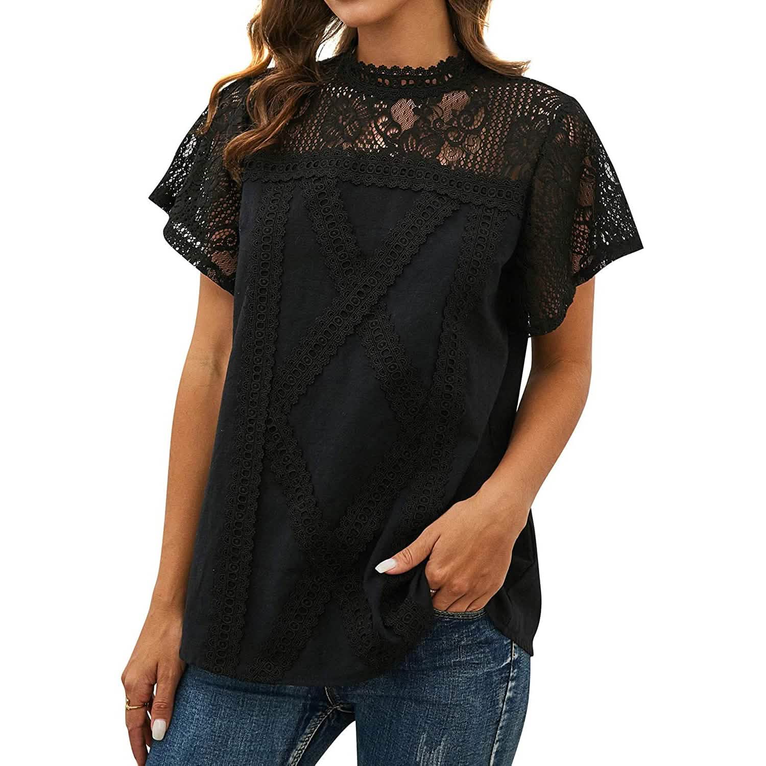 女性用かわいいレースシャツトップTシャツ