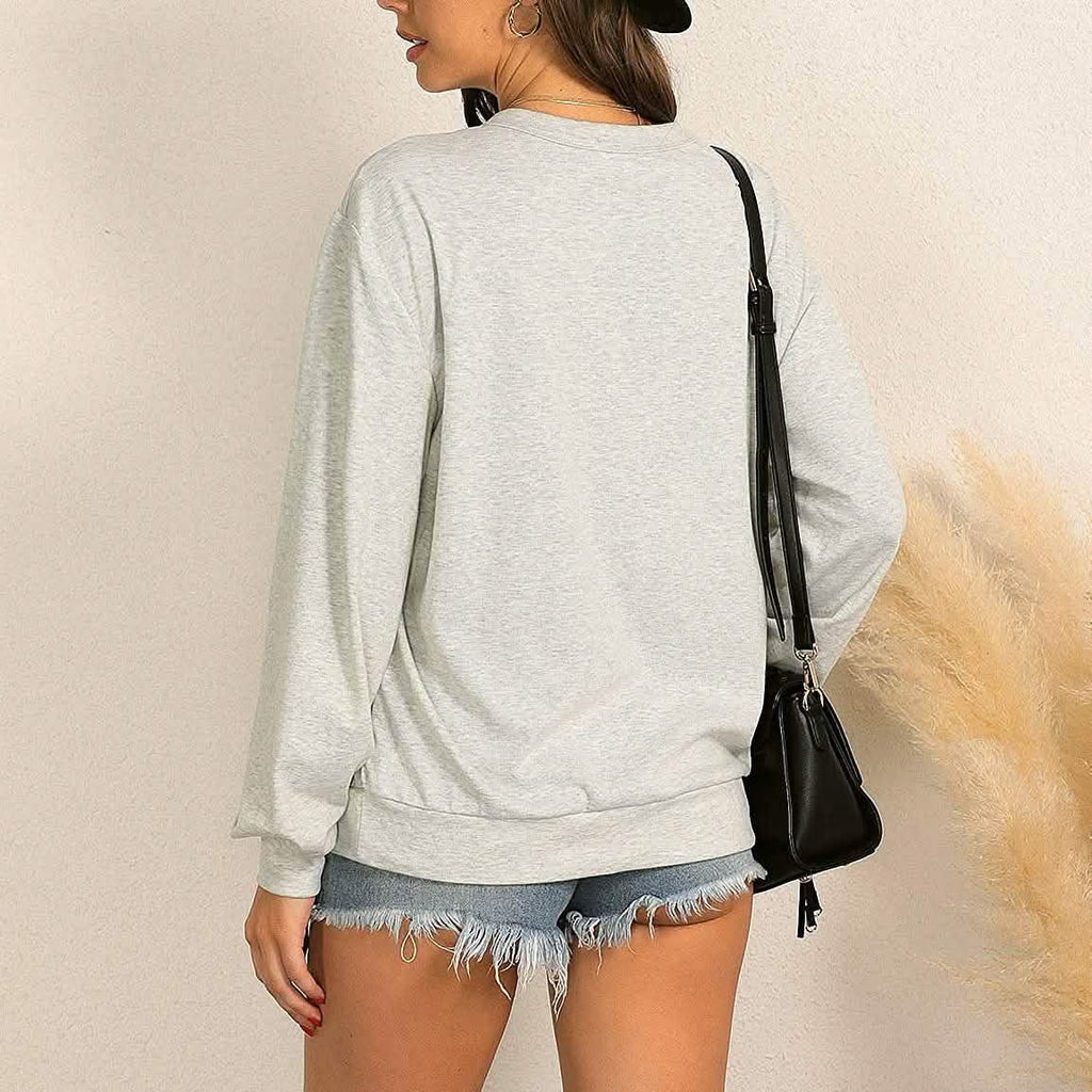 女性用かわいい長袖トップス ルーズクルーネックプルオーバースウェットシャツ