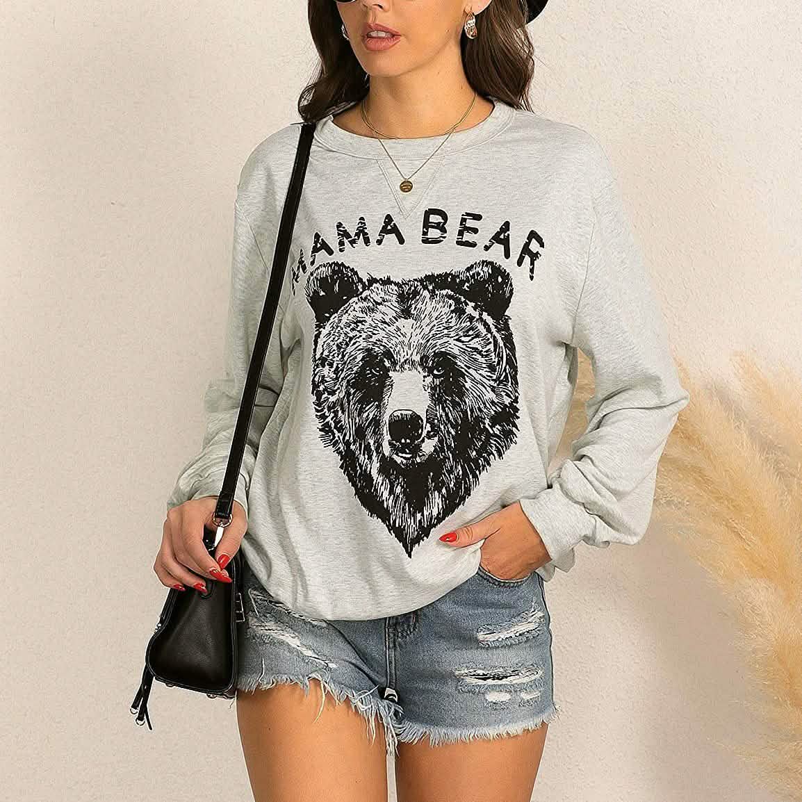 女性用かわいい長袖トップス ルーズクルーネックプルオーバースウェットシャツ