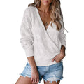 Women's Deep V Neck Long Sleeve Crochet Tops