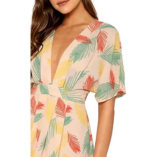 Women's Ditsy Floral Plunge Neck Knot Front A Line Short Dress