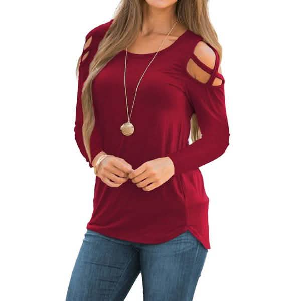 Chemise ample décontractée à manches longues et épaules dénudées pour femme