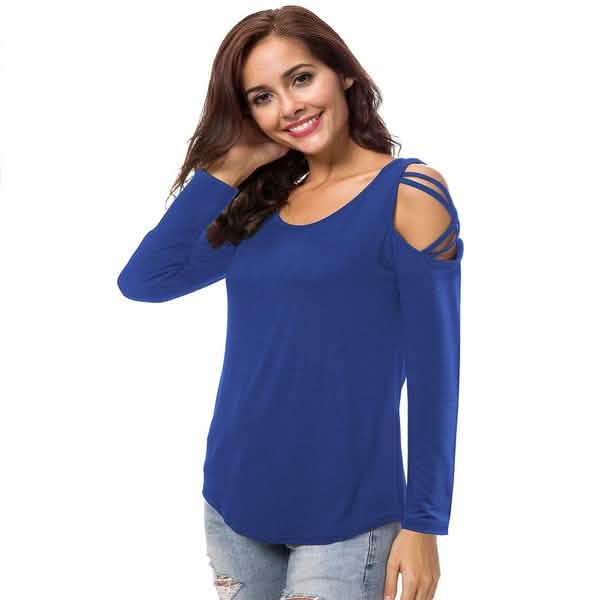 Chemise ample décontractée à manches longues et épaules dénudées pour femme