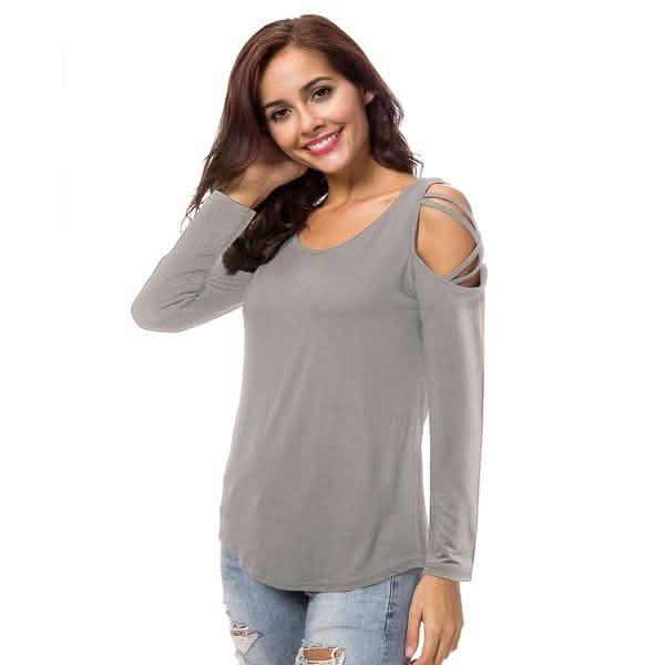 Chemise ample décontractée à manches longues et épaules dénudées pour femme