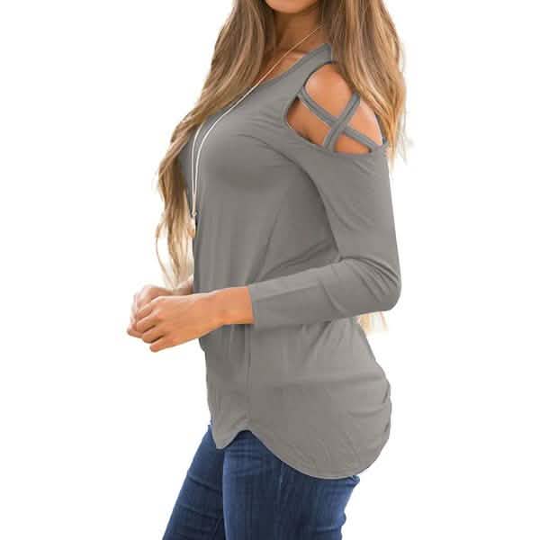 Chemise ample décontractée à manches longues et épaules dénudées pour femme