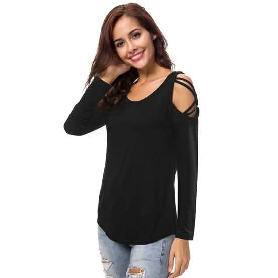 Chemise ample décontractée à manches longues et épaules dénudées pour femme