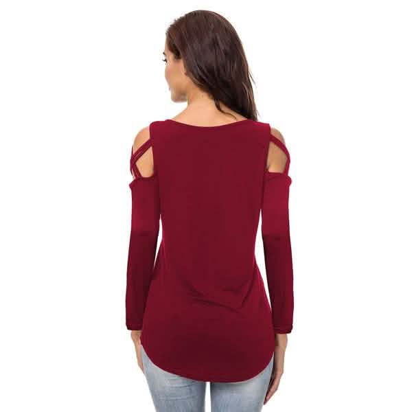 Chemise ample décontractée à manches longues et épaules dénudées pour femme