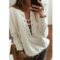 Women's Fashion Lace Up Deep V-neck Casual Long Sleeves