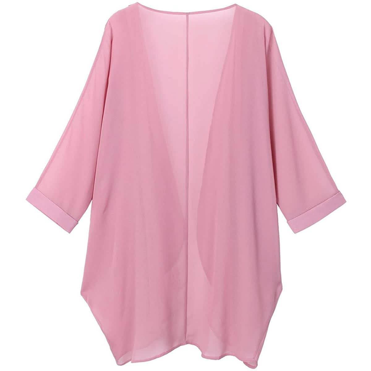 女性用花柄シアーシフォンゆったりキモノカーディガンケープ