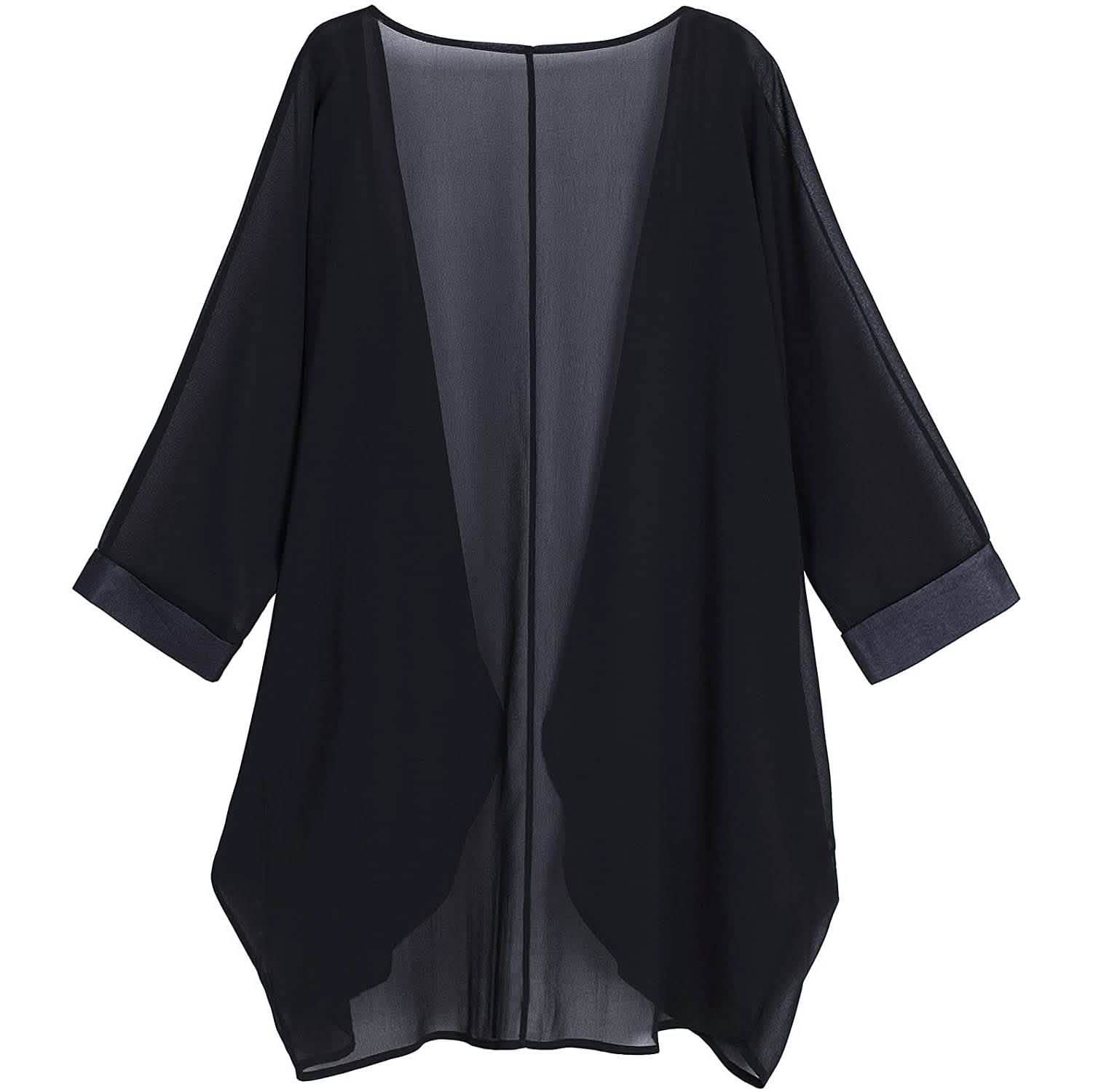 女性用花柄シアーシフォンゆったりキモノカーディガンケープ