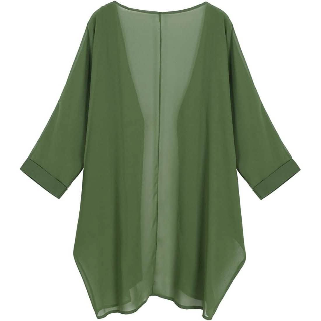 女性用花柄シアーシフォンゆったりキモノカーディガンケープ