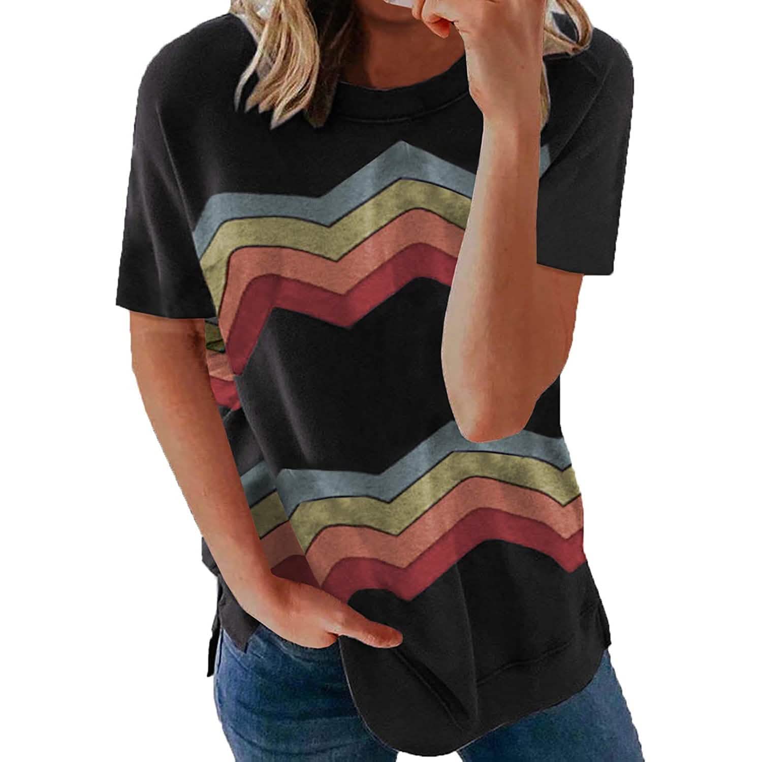T-shirt col rond graphique ample et décontracté pour femme
