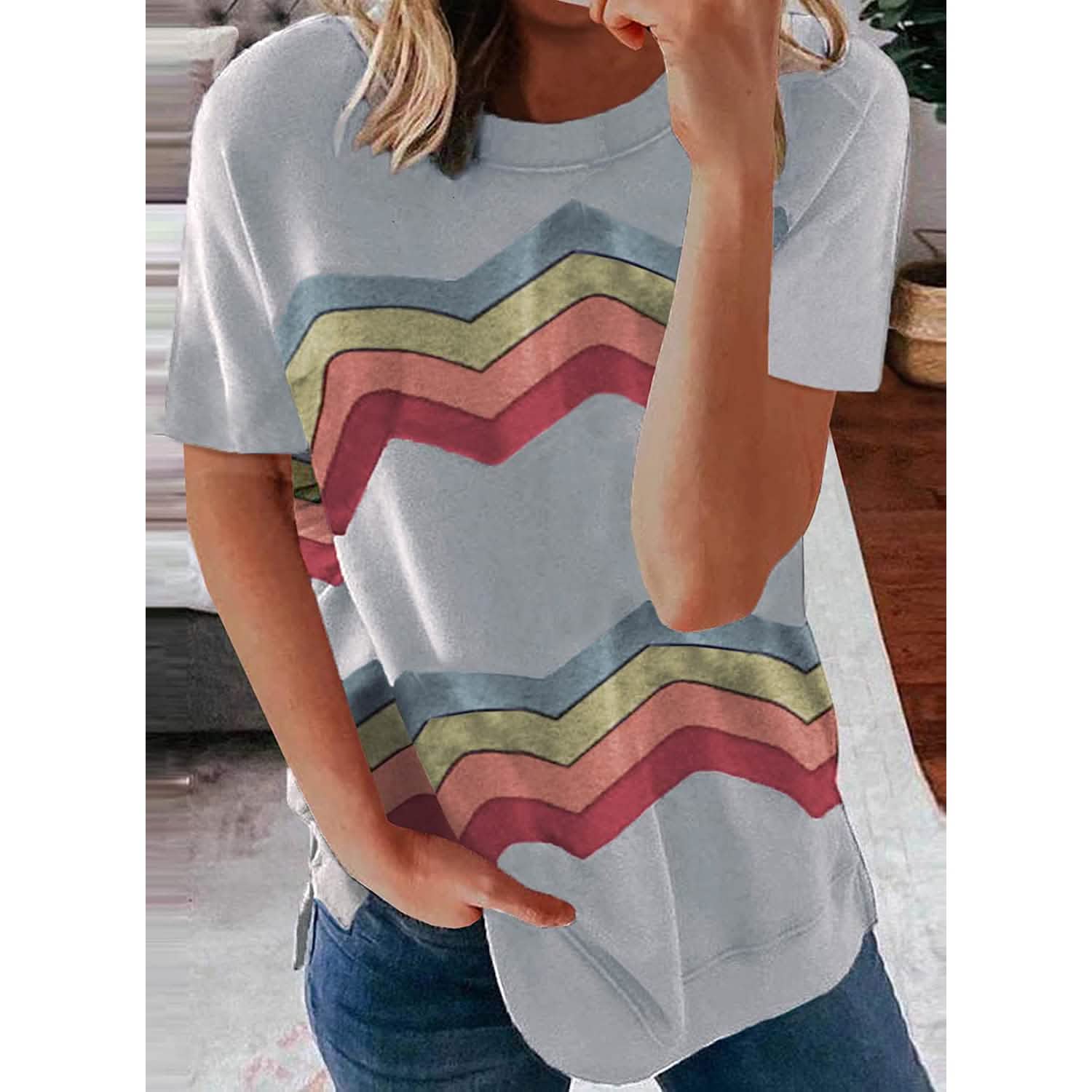 T-shirt col rond graphique ample et décontracté pour femme