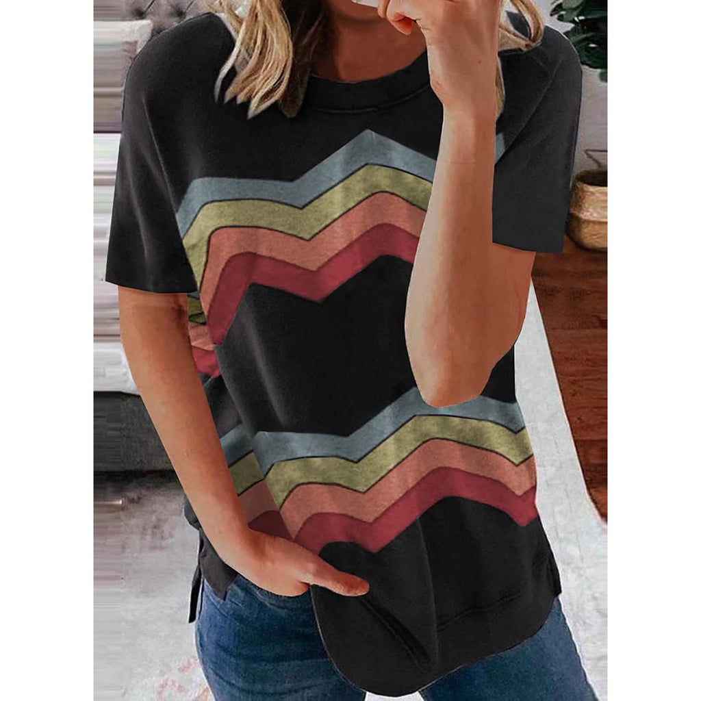 T-shirt col rond graphique ample et décontracté pour femme