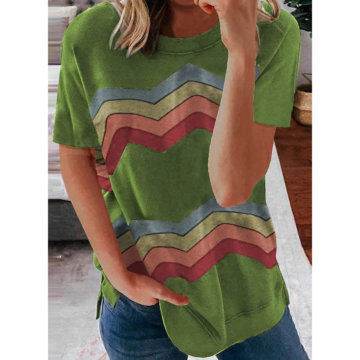 T-shirt col rond graphique ample et décontracté pour femme