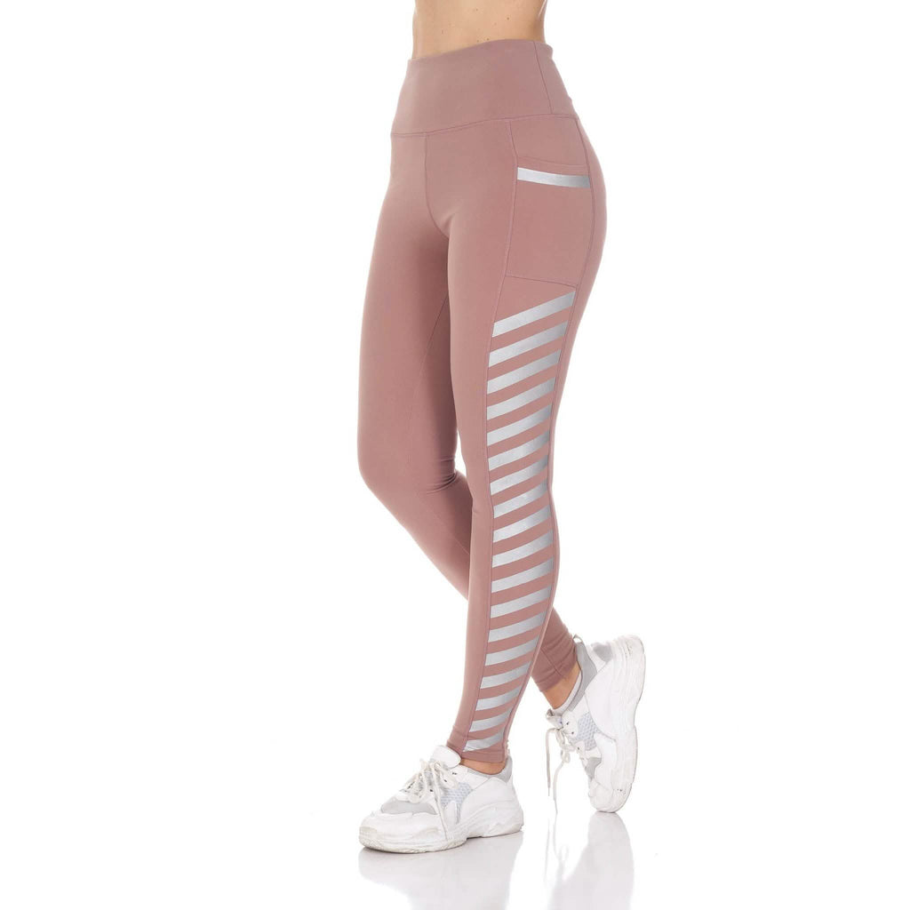 Women's High Waist Active Leggings with Pocket and Foil Detail
