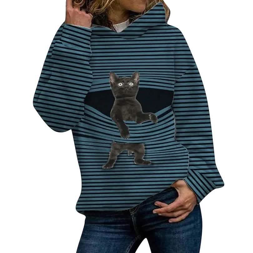 女性用 フーディープルオーバー 猫グラフィック カジュアル デイリーベーシック フーディースウェットシャツ