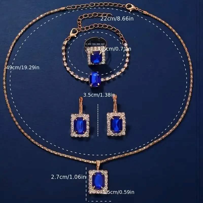 Women's Leather Wrist Watch, Earrings, Bracelet, Necklace and Ring Jewelry Set