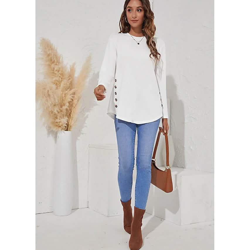 T-shirt col rond à manches longues pour femme