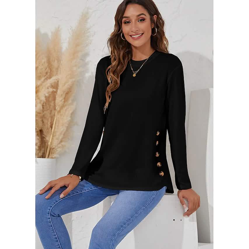 T-shirt col rond à manches longues pour femme