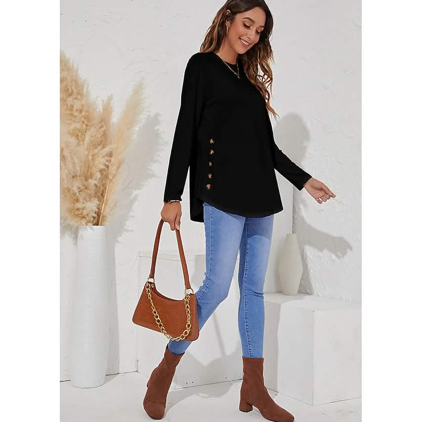 T-shirt col rond à manches longues pour femme