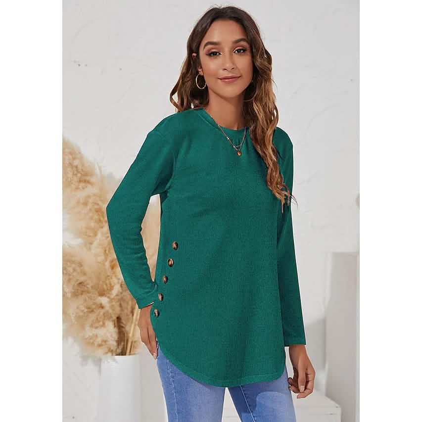T-shirt col rond à manches longues pour femme