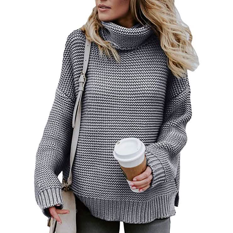Haut pull col roulé épais en maille à manches longues pour femme