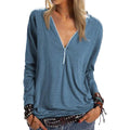 Women's Long Sleeve Zipper Quarter Zip V Neck Casual Top