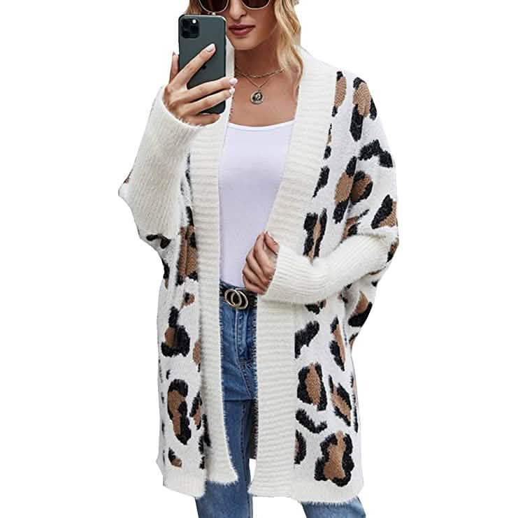 Gilet tricoté à manches longues imprimé léopard pour femme