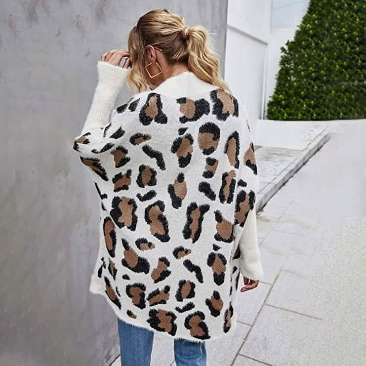 Gilet tricoté à manches longues imprimé léopard pour femme