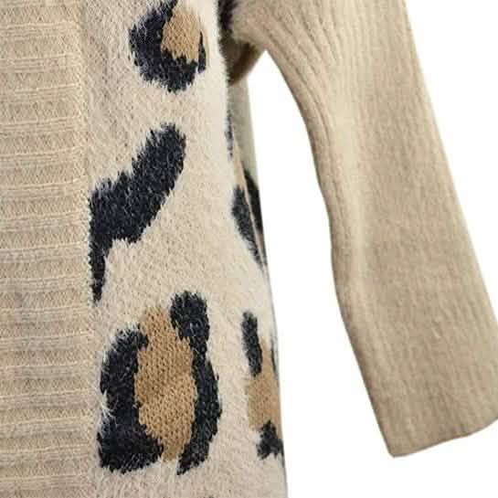 Gilet tricoté à manches longues imprimé léopard pour femme