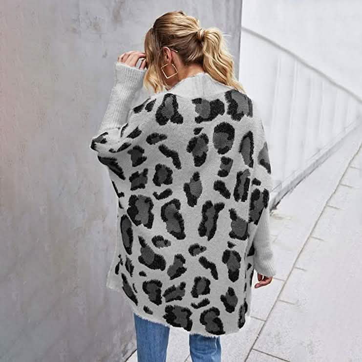 Gilet tricoté à manches longues imprimé léopard pour femme