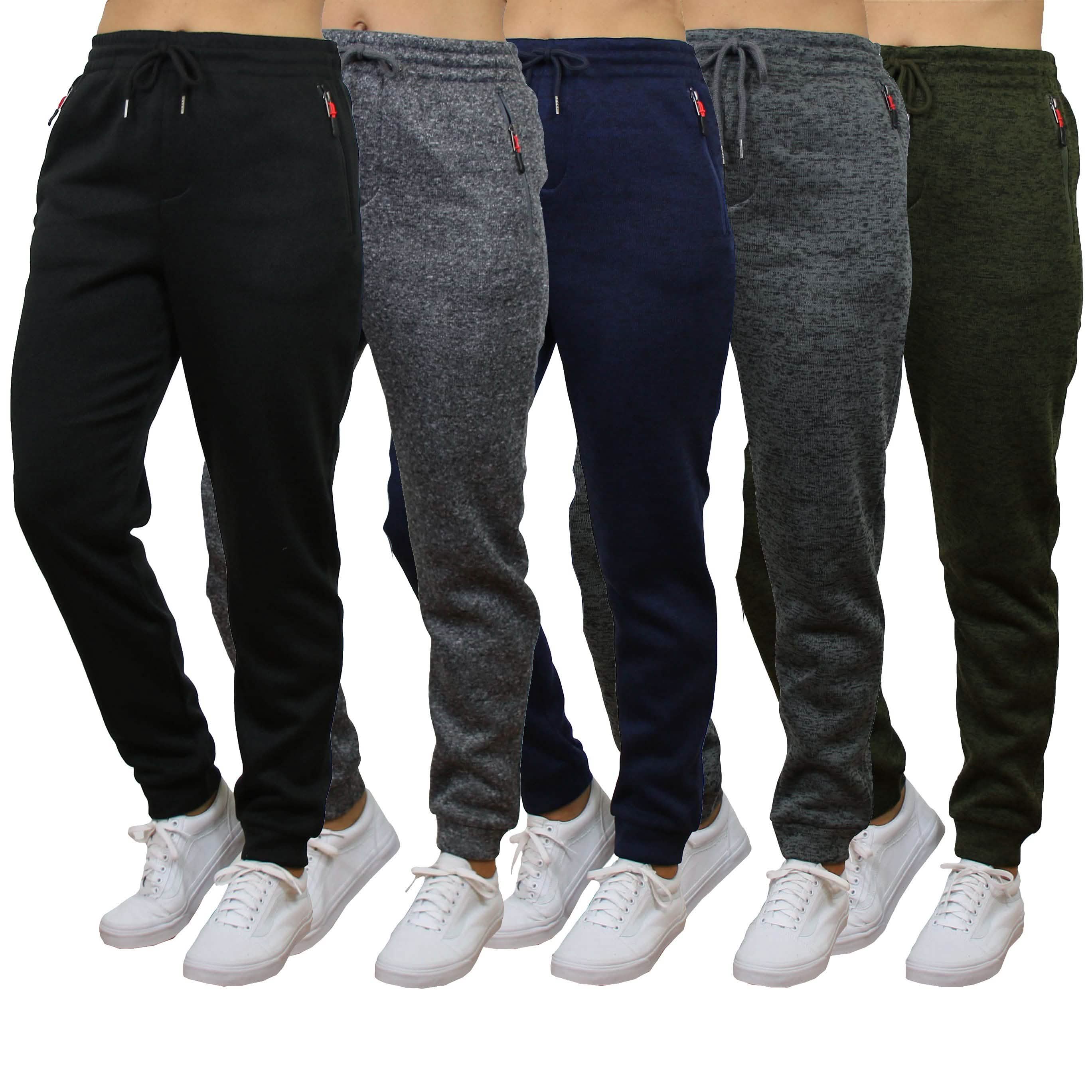 Pantalon de jogging molletonné chiné ample pour femme avec poches zippées