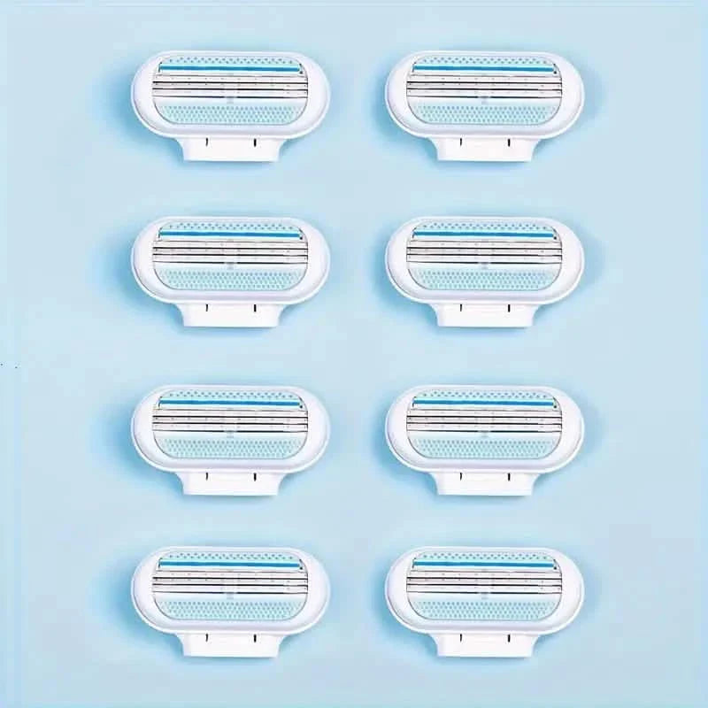 Women's Manual Hair Removal Tool, 1 Handle + 8 Blades, 3-layer Stainless Steel Blades, Non Slip Handle