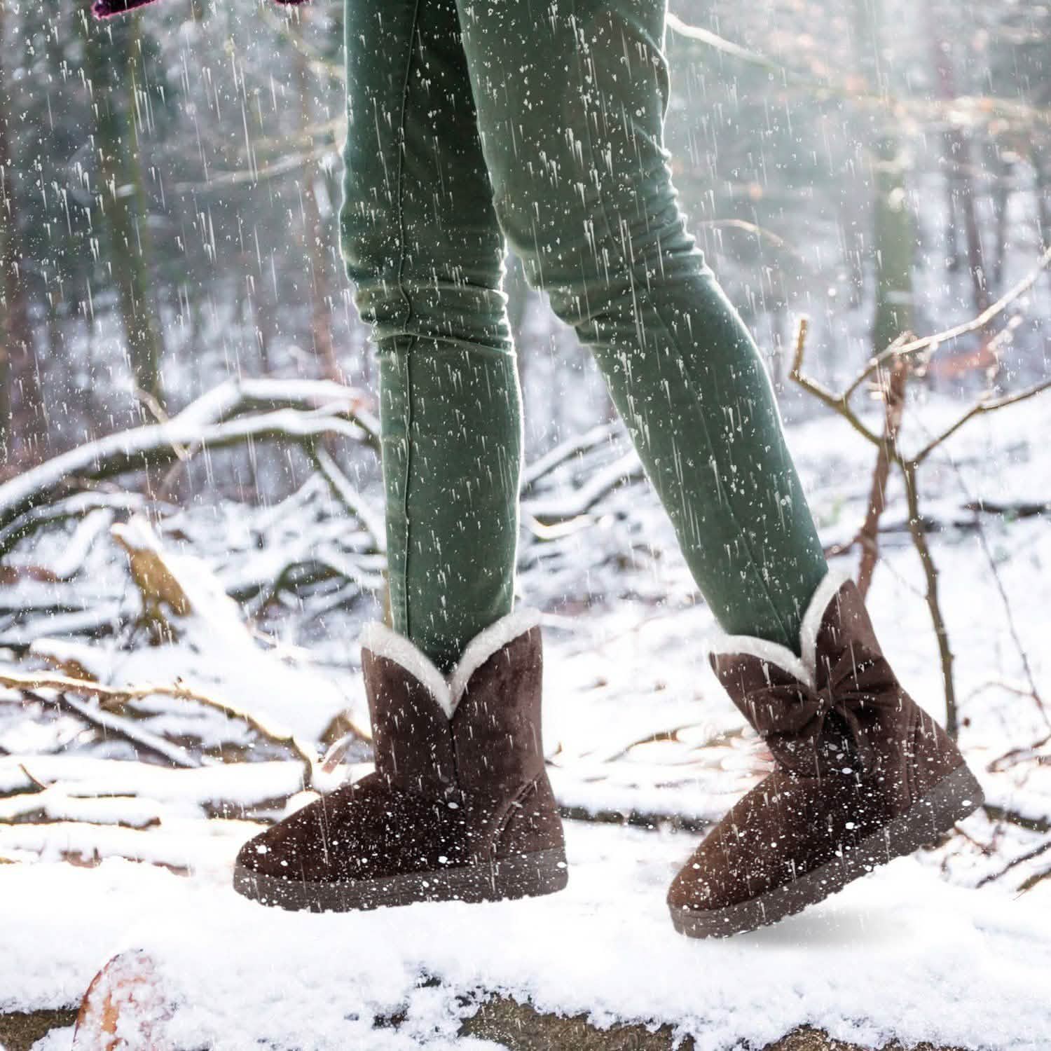 Womens Mid-Calf Winter Shoes with Anti Slip Rubber Base Bowknot