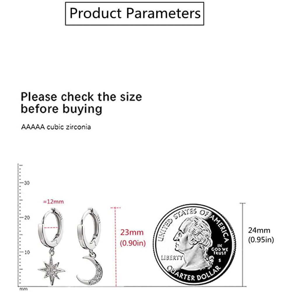 Boucles d'oreilles créoles Femme avec pendentifs Lune et Étoile