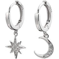 Boucles d'oreilles créoles Femme avec pendentifs Lune et Étoile