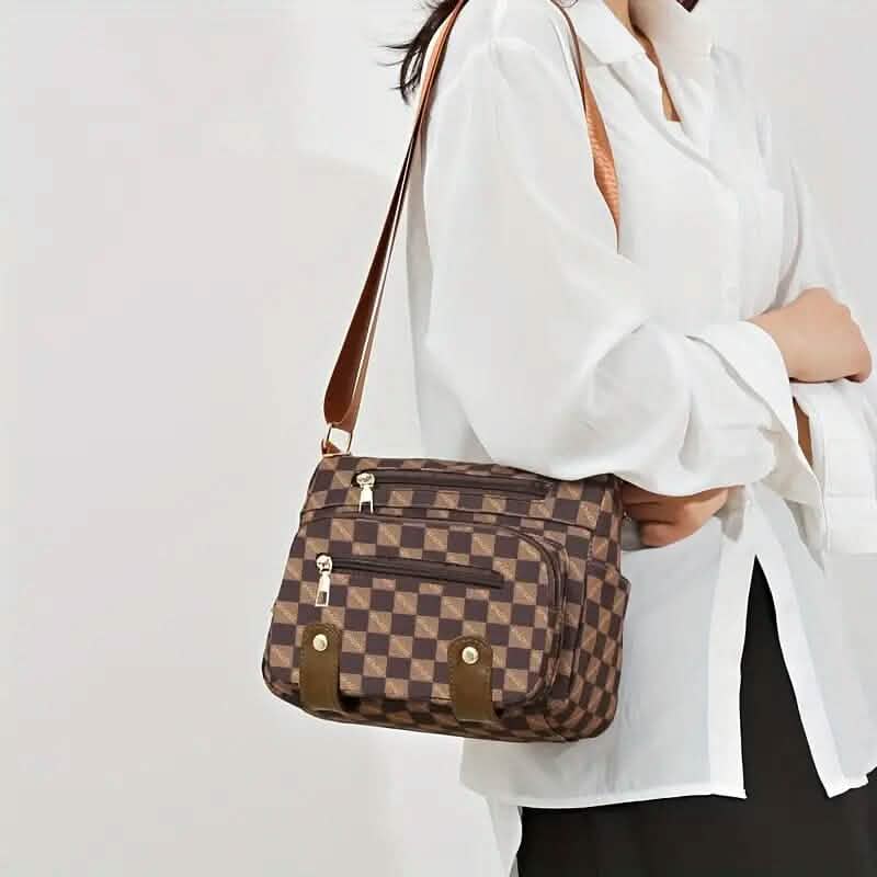 Sac bandoulière à carreaux multi-poches pour femme