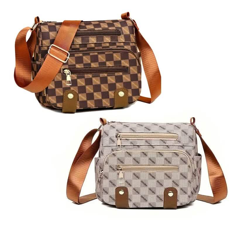 Sac bandoulière à carreaux multi-poches pour femme