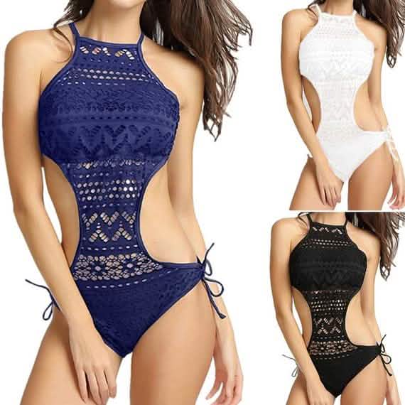 Maillot de bain une pièce en crochet uni pour femme