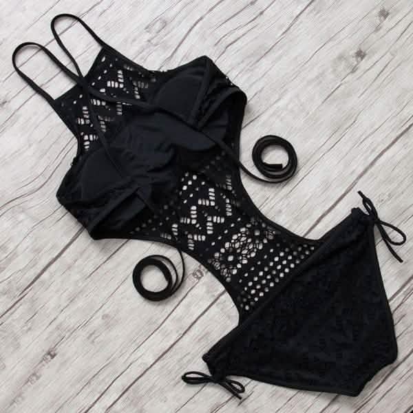 Maillot de bain une pièce en crochet uni pour femme