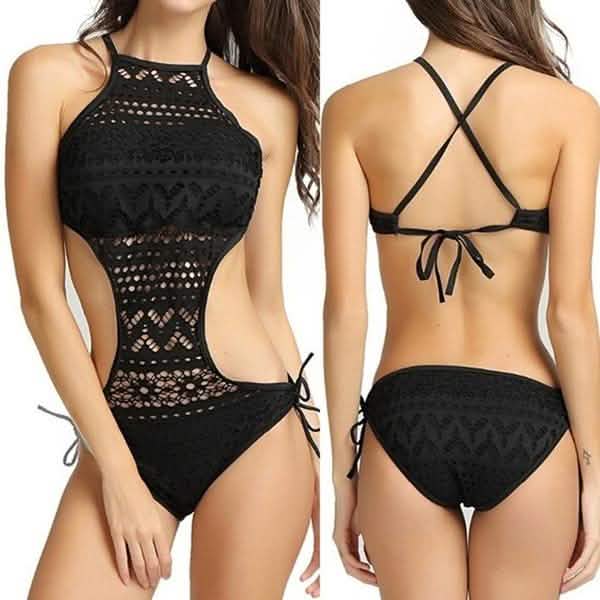 Maillot de bain une pièce en crochet uni pour femme