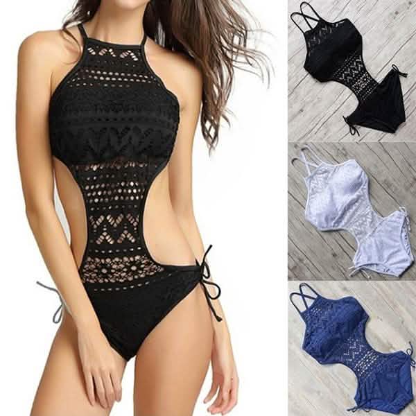 Maillot de bain une pièce en crochet uni pour femme