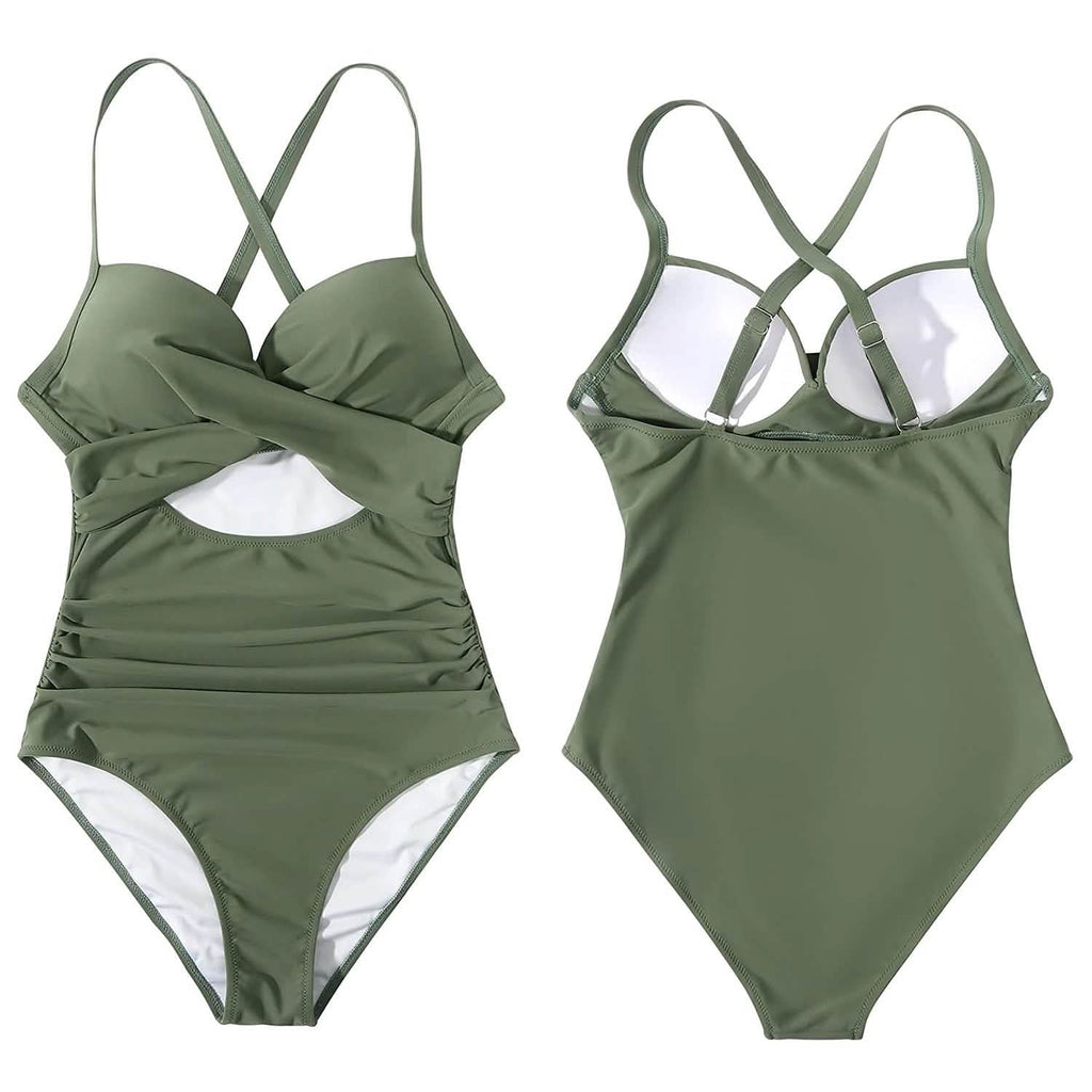 Maillot de bain une pièce taille haute gainant pour femme avec découpe