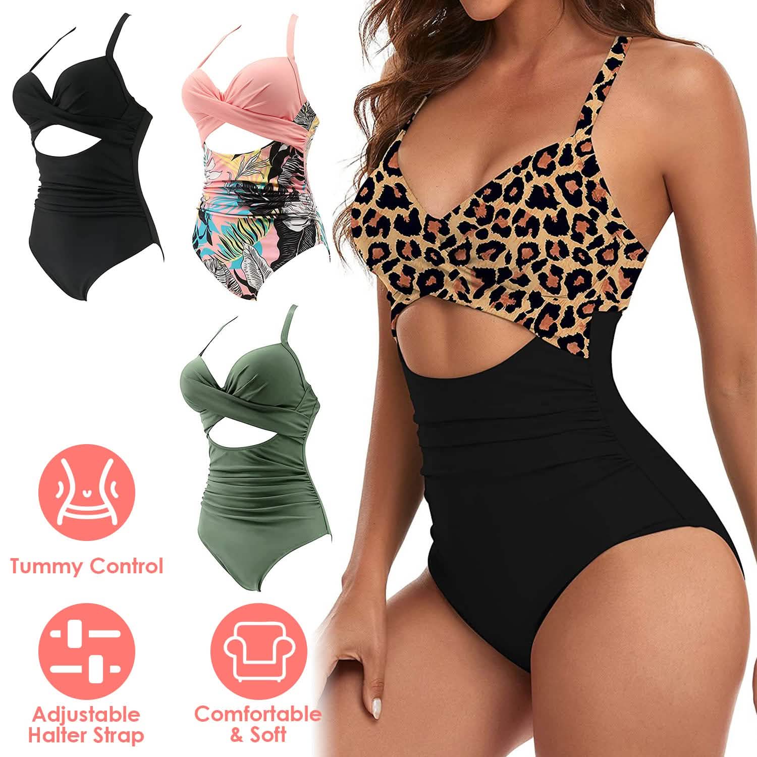 Maillot de bain une pièce taille haute gainant pour femme avec découpe