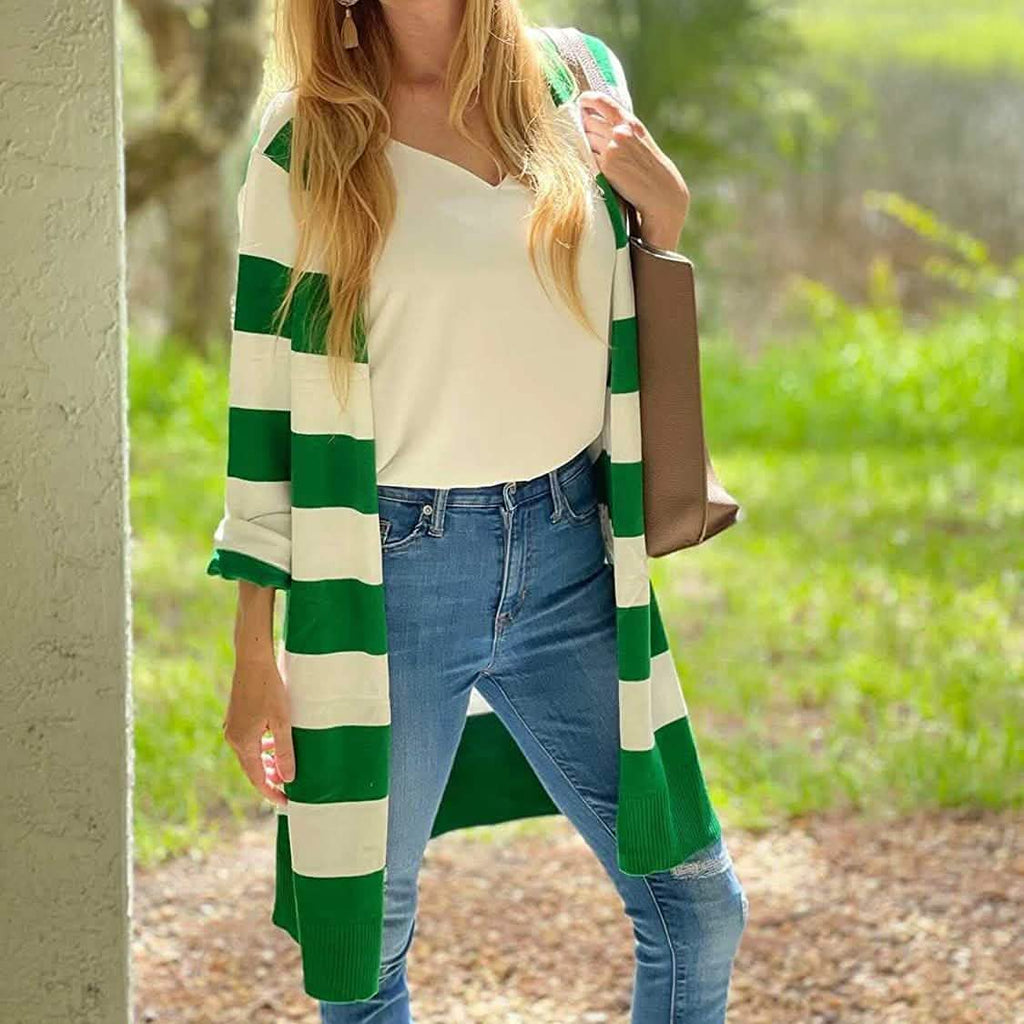 Cardigan long femme ouvert sur le devant, manches longues, tricot léger, pull d'automne
