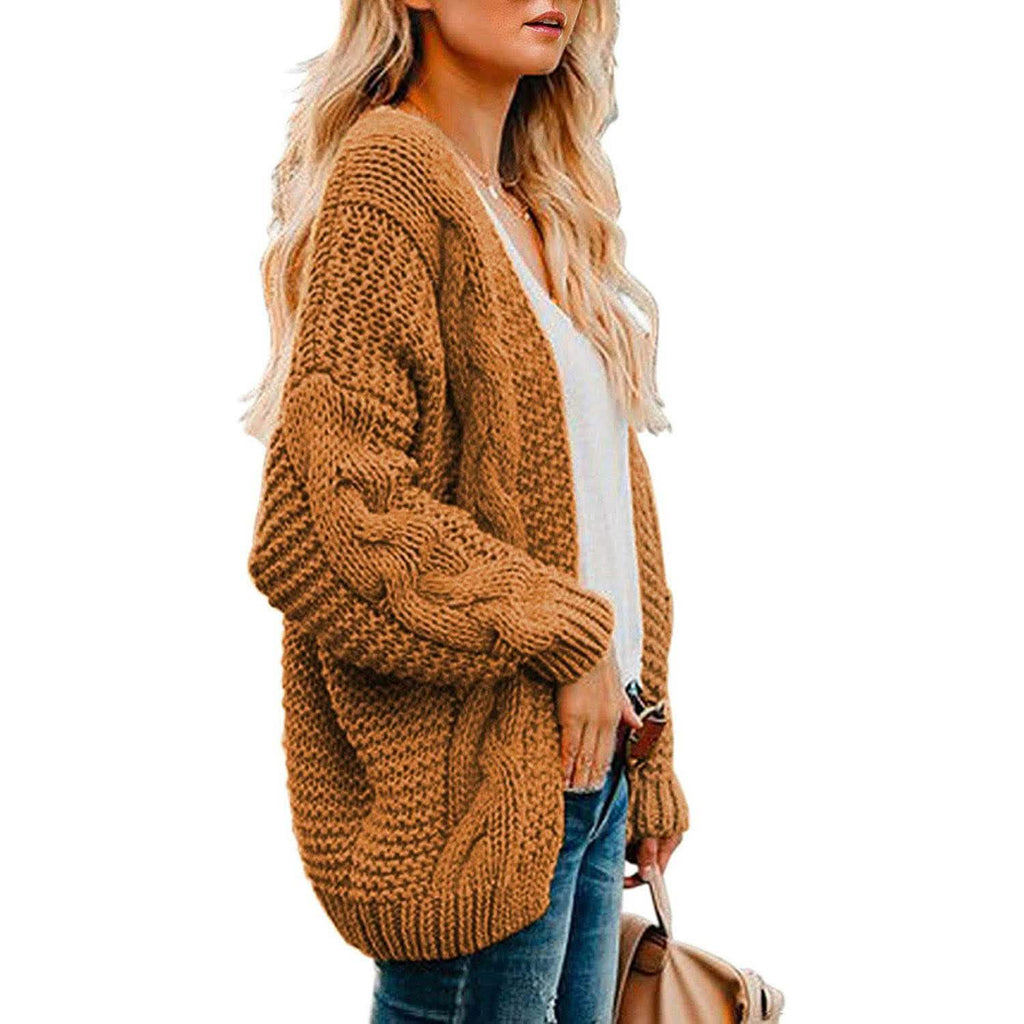 Gilet long en maille épaisse à manches longues et coupe ouverte pour femme